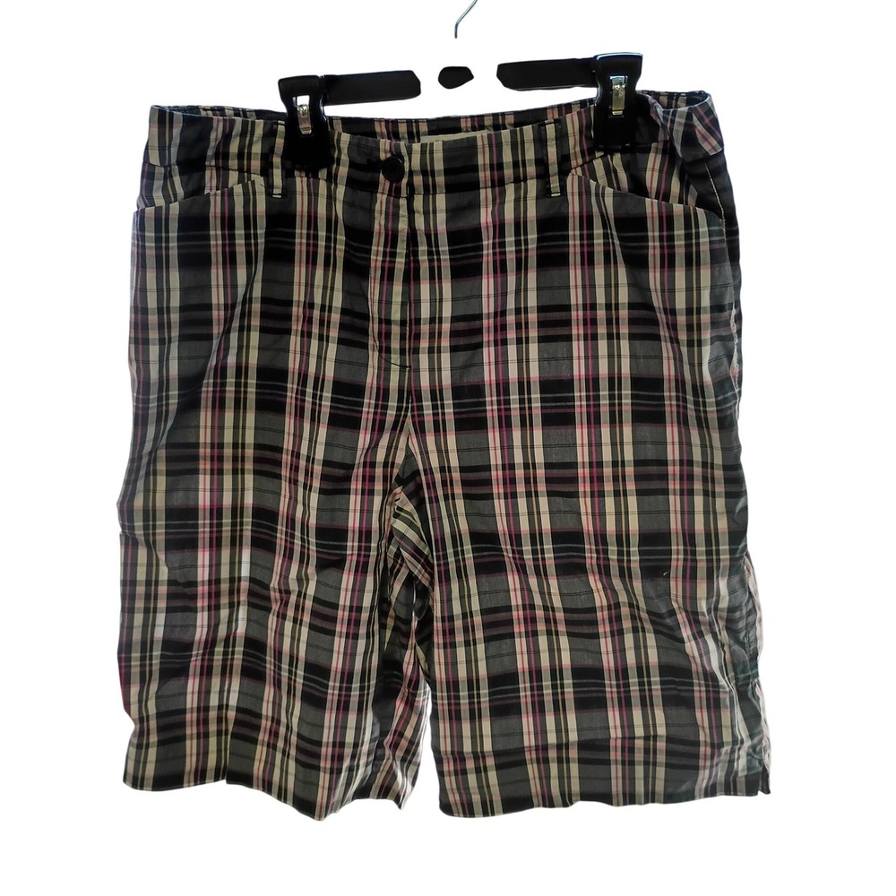 Anne Klein Sport Women Black Pink‎ Plaid Stretch Shorts Size 12